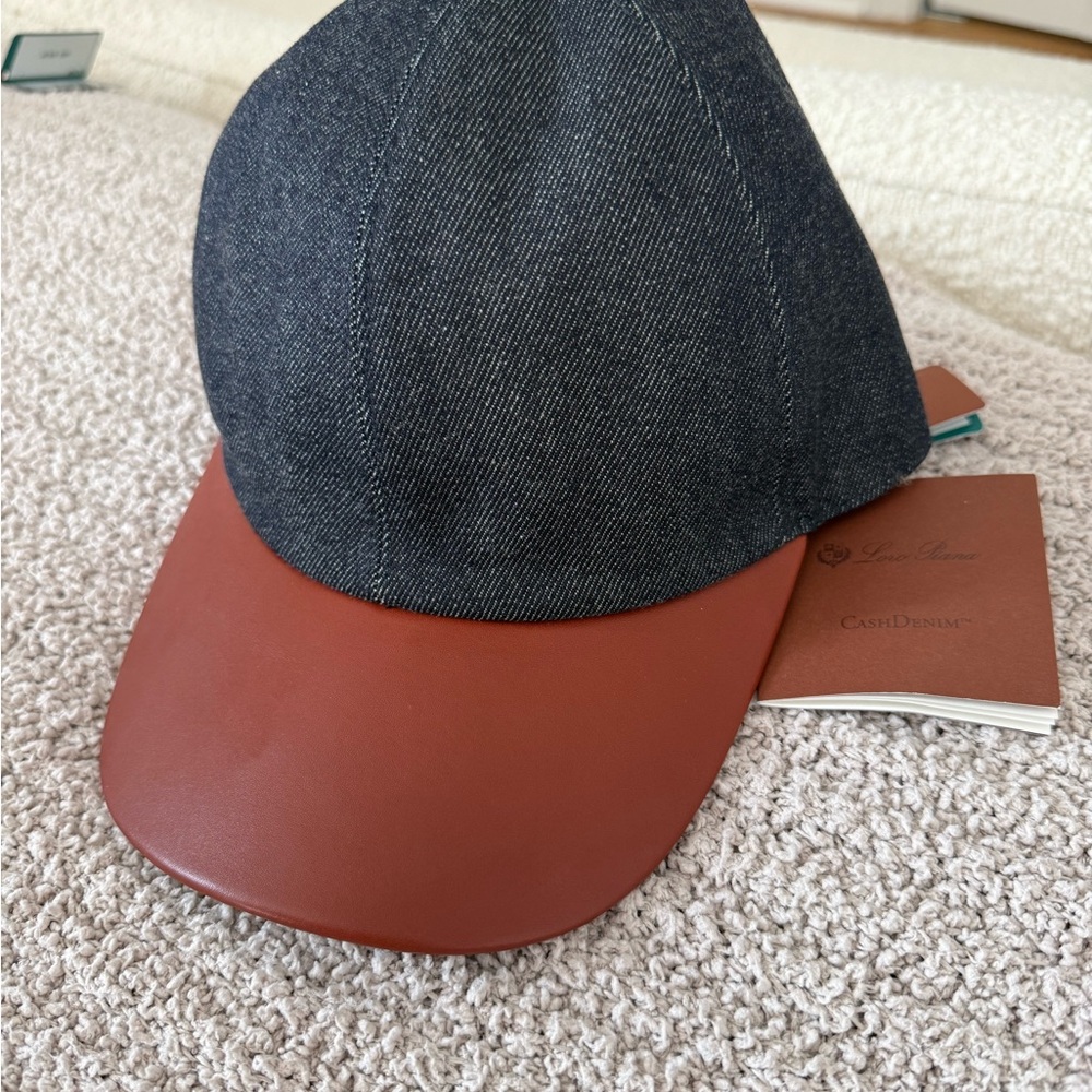 Loro Piana hat, fur lined. denim and leather exterior